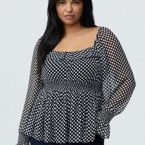 torrid Black & White Polka Dot Smocked Peplum Blouse